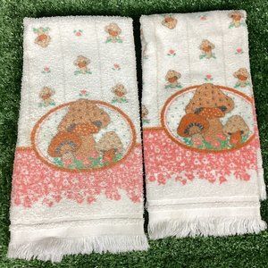 Vintage Mushroom Tea Towel Set of 2 Pink Flowers